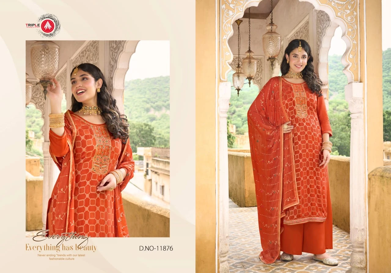 Triple Aabha Viscos Muslin Jacquard Wholesale Fancy Salwar Suit Catalog — Wholesale Salwar Suits, MPA wholesale from Surat - Gallery Image 4